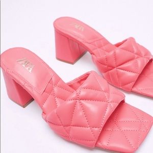 PINK HEELED QUILTED SANDALS ZARA SIZE 7.5